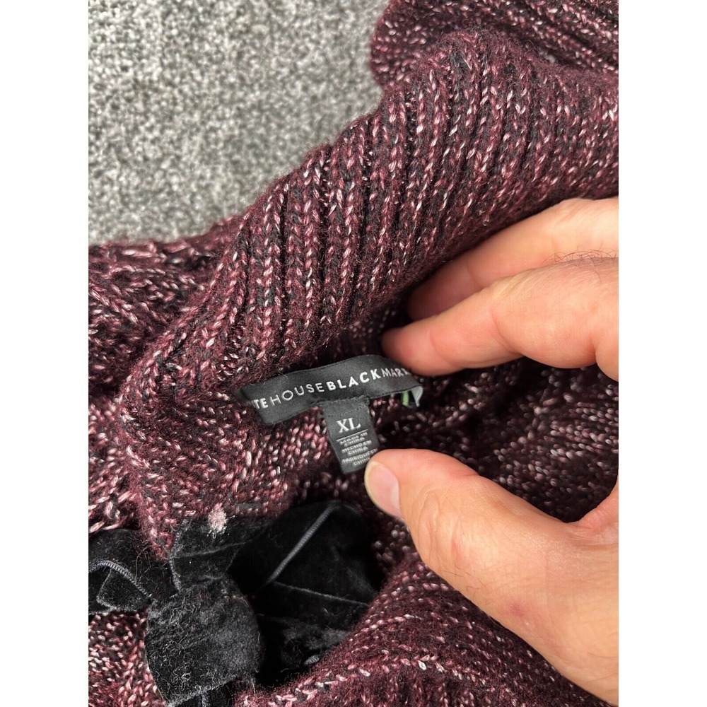 White House Black Market Sweater Women XL Shawl Collar Metallic Bow Cable Maroon - Picture 6 of 9